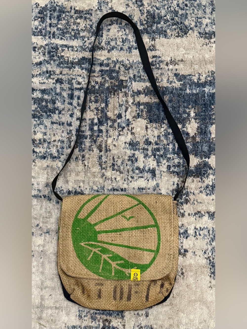 I know hope upcycled burlap messenger bag